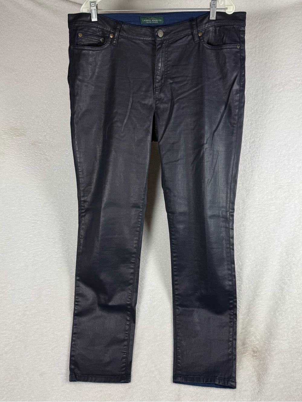 LRL Ralph Lauren Slim Shimmer Coated Dark Navy Blue Jeans - Size 16W